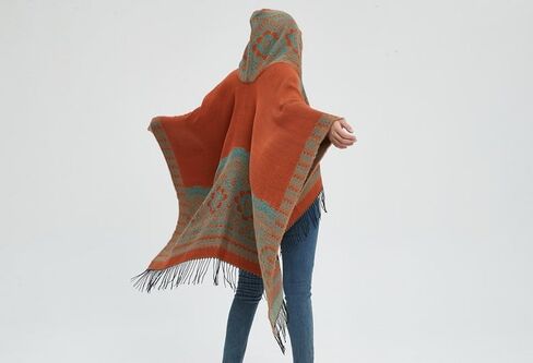 Women's Vintage Pattern Open Front Hooded Poncho Cape Shawl Winter Shawl Wraps in Saudi Arabia