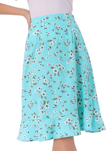 Allegra K Women's Floral Midi Skirts Summer Ruffle High Waist Flowy A-Line Split Knee Length Skirt in Saudi Arabia