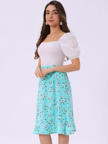 Allegra K Women's Floral Midi Skirts Summer Ruffle High Waist Flowy A-Line Split Knee Length Skirt in Saudi Arabia