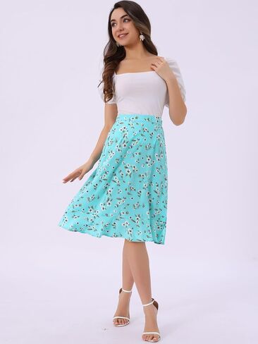 Allegra K Women's Floral Midi Skirts Summer Ruffle High Waist Flowy A-Line Split Knee Length Skirt in Saudi Arabia