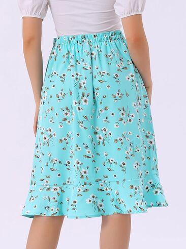 Allegra K Women's Floral Midi Skirts Summer Ruffle High Waist Flowy A-Line Split Knee Length Skirt in Saudi Arabia