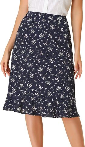 Allegra K Women's Floral Midi Skirts Summer Ruffle High Waist Flowy A-Line Split Knee Length Skirt in Saudi Arabia