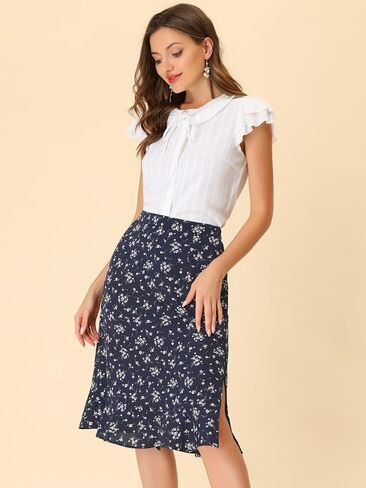 Allegra K Women's Floral Midi Skirts Summer Ruffle High Waist Flowy A-Line Split Knee Length Skirt in Saudi Arabia
