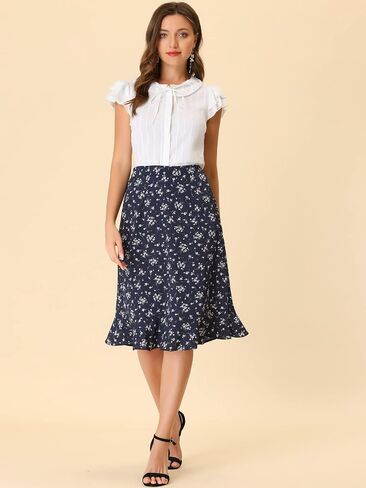Allegra K Women's Floral Midi Skirts Summer Ruffle High Waist Flowy A-Line Split Knee Length Skirt in Saudi Arabia