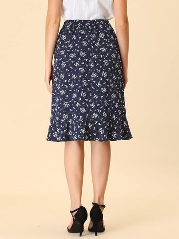 Allegra K Women's Floral Midi Skirts Summer Ruffle High Waist Flowy A-Line Split Knee Length Skirt in Saudi Arabia