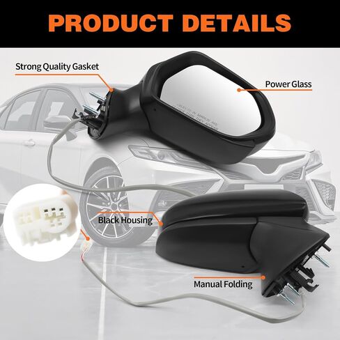 Left Driver Side Mirror Assembly Compatible with Camry 2018-2024 Side Door Mirror with Power Glass and Manual Folding Replaces 8794006800 TO1320366 Rearview Mirror (3pins Black) in Kuwait