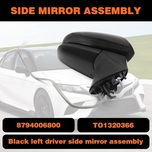 Left Driver Side Mirror Assembly Compatible with Camry 2018-2024 Side Door Mirror with Power Glass and Manual Folding Replaces 8794006800 TO1320366 Rearview Mirror (3pins Black) in Kuwait