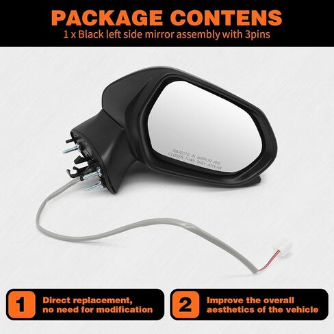 Left Driver Side Mirror Assembly Compatible with Camry 2018-2024 Side Door Mirror with Power Glass and Manual Folding Replaces 8794006800 TO1320366 Rearview Mirror (3pins Black) in Kuwait