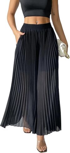 Heipeiwa Women's Chiffon مطاط على الساق الواسعة سراويل القصر محصول Capris culotte الأنيقة الأنيقة in Kuwait