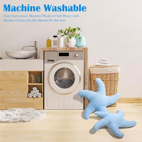 Marble Empire Starfish Pillow Shaped Beach Decorative Throw Pillows Cute Coastal Stuffed Animal Plush Soft Ocean Bedding for Bedroom(Blue) in Kuwait