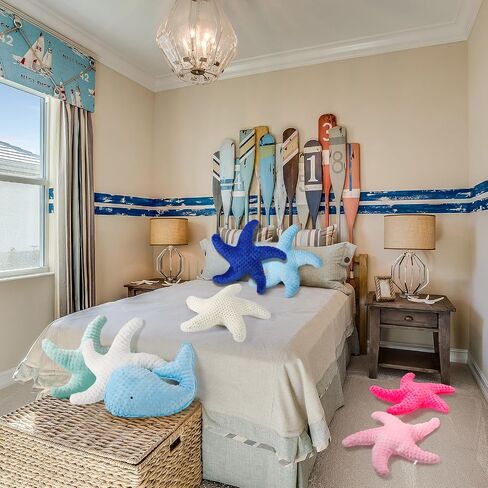 Marble Empire Starfish Pillow Shaped Beach Decorative Throw Pillows Cute Coastal Stuffed Animal Plush Soft Ocean Bedding for Bedroom(Blue) in Kuwait