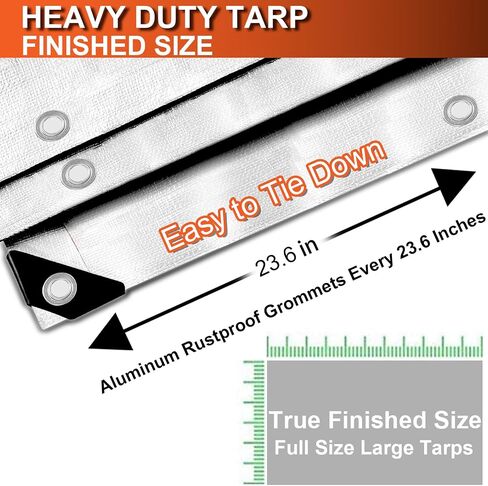 Tarp Waterproof 10x12 Ft Heavy Duty Tarp Thicker 14 Mil Large Tarps with Grommets and Reinforced Edges, UV Resistant Tear&Fade Resistant Plastic Tarp for Outdoor Camping Roof Pool Tent, White in Saudi Arabia