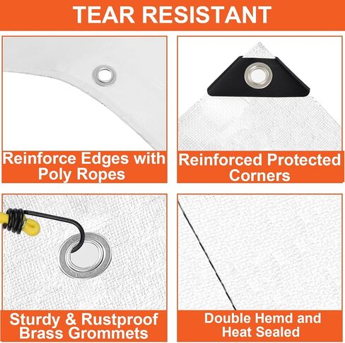 Tarp Waterproof 10x12 Ft Heavy Duty Tarp Thicker 14 Mil Large Tarps with Grommets and Reinforced Edges, UV Resistant Tear&Fade Resistant Plastic Tarp for Outdoor Camping Roof Pool Tent, White in Saudi Arabia