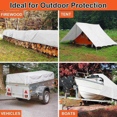 Tarp Waterproof 10x12 Ft Heavy Duty Tarp Thicker 14 Mil Large Tarps with Grommets and Reinforced Edges, UV Resistant Tear&Fade Resistant Plastic Tarp for Outdoor Camping Roof Pool Tent, White in Saudi Arabia