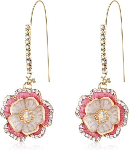 BriLove Fashion Elegant Rhinestone Enamel Rose Flower Hook Dangle Earrings for Women Party Prom Earring Accessories in Saudi Arabia