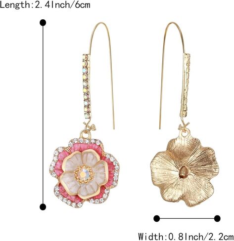 BriLove Fashion Elegant Rhinestone Enamel Rose Flower Hook Dangle Earrings for Women Party Prom Earring Accessories in Saudi Arabia