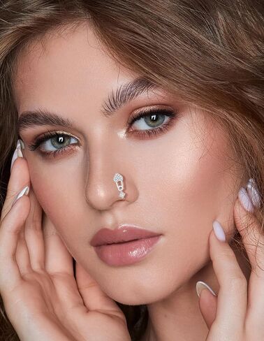 Akeoqi 16pc Dangle Dangle Rings & Buds - Felet Lape Lape و Cz Butterfly ، زهرة ، القمر ، الأفعى ، القلب والأجنحة كوكب متدلي بالأنف مجوهرات للنساء والرجال (20G) نغمة ذهبية فضية in Saudi Arabia