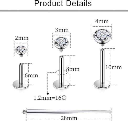 Cisyozi G23 Titanium 20G 18G 16G Fat Back Nose Rings Studs Internally Threaded Lip Labret Medusa Rings Studs Cartilage Tragus Helix Conch Earrings Piercing Jewelry for Women Men 6mm 8mm 10mm Bars in Kuwait