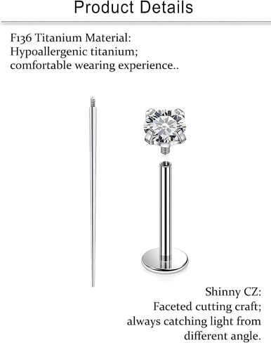 Cisyozi G23 Titanium 20g 18g 16g الدهون الخلفية حلقات الأنف ترصيع داخلي Lip Lip Labret Medusa Rings Studs Cratilage Tragus Helix Conch Arrings Jewelry for Women 6mm 8mm 10mm bars in Kuwait
