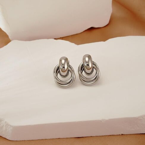 Chunky Gold Silver Earrings for Women Knot Knocker Paperclip Link 14K Plated Dangle Drop Studs Simple Dainty Earring Everyday Wear Hypoallergenic Lightweight Statement Jewelry Trendy Cute Gifts in Saudi Arabia