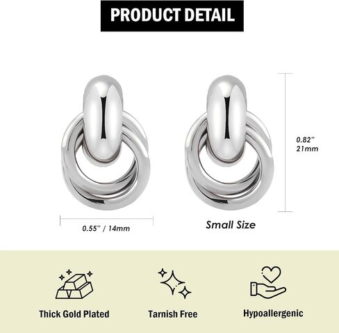 Chunky Gold Silver Earrings for Women Knot Knocker Paperclip Link 14K Plated Dangle Drop Studs Simple Dainty Earring Everyday Wear Hypoallergenic Lightweight Statement Jewelry Trendy Cute Gifts in Saudi Arabia