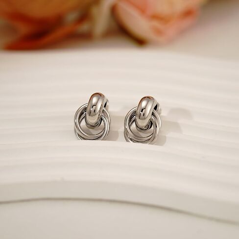 Chunky Gold Silver Earrings for Women Knot Knocker Paperclip Link 14K Plated Dangle Drop Studs Simple Dainty Earring Everyday Wear Hypoallergenic Lightweight Statement Jewelry Trendy Cute Gifts in Saudi Arabia