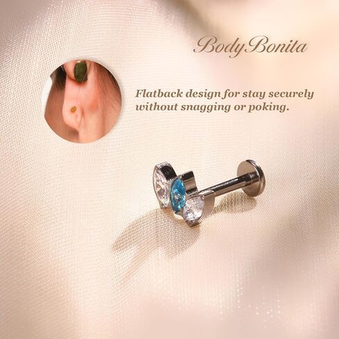 BodyBonita G23 Titanium Flat Back Stud Earrings Piercings - Hypoallergenic 16G Tragus Piercing Jewelry Helix Medusa Monroe Labret Lip Conch Earring 8mm in Saudi Arabia