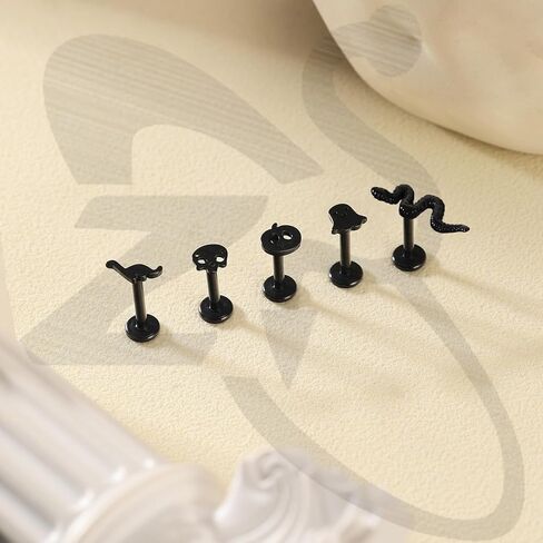 ZS 9Pcs 16G Halloween Lip Labret Studs, Stainless Steel Internally Threaded Jewelry for Conch Medusa Piercing, Black Bat Skull Ghost Forward Helix Tragus Earring for Women Men in Saudi Arabia