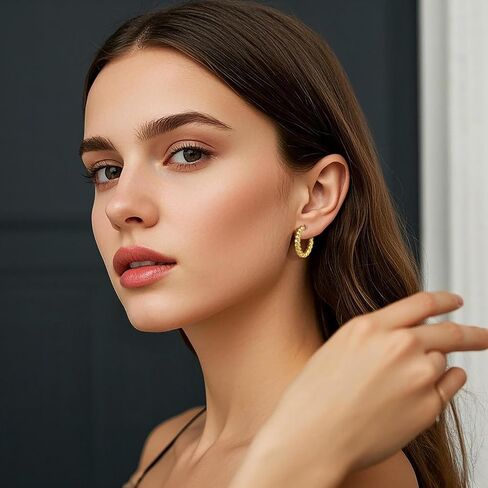 NEARLAND 14K Gold Hoop Earrings for Women Gold Earrings Studs Twisted Rope Round Hoop Stud Earring 16/21/25mm in Kuwait