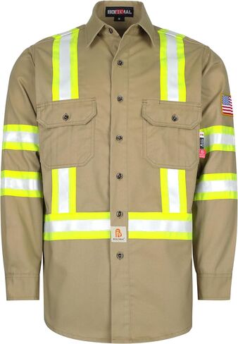 BOCOMAL FR Shirts High Visibility Button Down 7.5oz ANSI/ISEA Type O Class1 Flame Resistant Hi Vis Refective Safety Jacket in Saudi Arabia