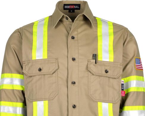 BOCOMAL FR Shirts High Visibility Button Down 7.5oz ANSI/ISEA Type O Class1 Flame Resistant Hi Vis Refective Safety Jacket in Saudi Arabia