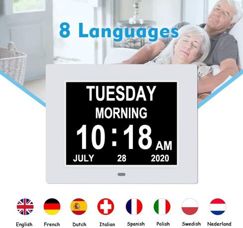 7 Inch Extra Large Non-Abbreviated Day Date & Month Digital Day Calendar Clock with Auto-Dimming 8 Alarm Reminders Dementia Clocks for Senior Elderly impaired Vision in Saudi Arabia