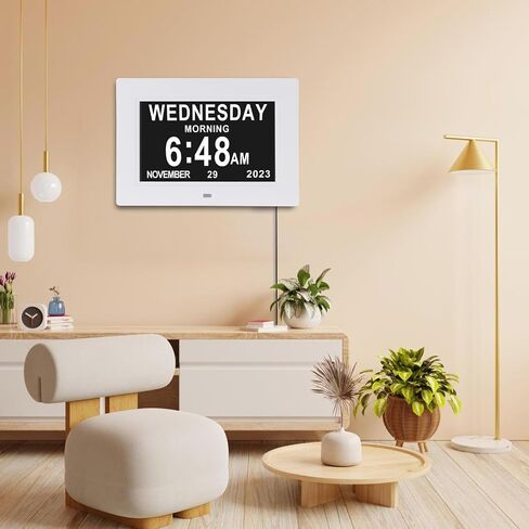 7 Inch Extra Large Non-Abbreviated Day Date & Month Digital Day Calendar Clock with Auto-Dimming 8 Alarm Reminders Dementia Clocks for Senior Elderly impaired Vision in Saudi Arabia