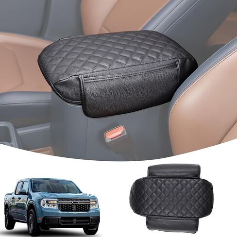 Center Console Cover Compatible with Ford Maverick 2022-2025 Center Console Armrest Seat Box Cover Cushion Lid Protector Pad Anti-Scratch Protector Cover Accessories (Leather, Black-B) in Saudi Arabia