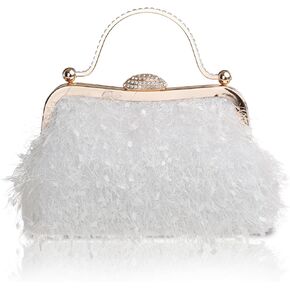 Tassel Women's Evening Handbag Cocktail Prom Formal Clutch Purse Feather Elegant Shoulder Bag for Wedding Banquet