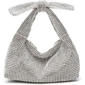 Rhinestone Bow Purse Sparkly Evening Bag Silver Clutch Purses for Women Glitter Evening Handbag for Wedding Party Prom
