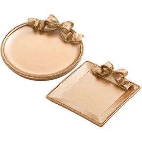Vintage Decorative Tray 2Pcs Resin Jewelry Holder Trinket Tray Storage Tray Dish Plate Fruit Trays Bracelets Earrings Jewelry Organizer Golden