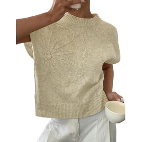 Womens Floral Sweater Vest Cute Cap Sleeve Tops 3D Flower Decor Knit Tank Top Loose Spring Fall Summer Clothes 2025 in Kuwait