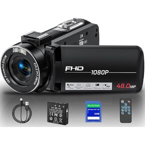 Video Camera Camcorder, 1080P 48MP Full HD Camcorder 16X Digital Video Camera for YouTube