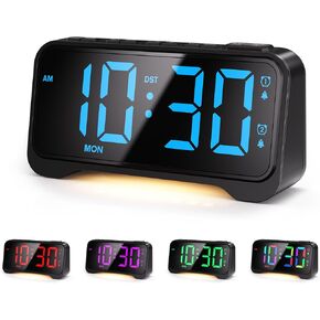 Super Loud Alarm Clock for Bedrooms, Digital Clock Large Display with Night Light,RGB Digits,Weekend/Weekday Mode, Dimmer, Snooze, 12/24H, DST, Battery Backup for Heavy Sleepers, Kids, Adults (Black)