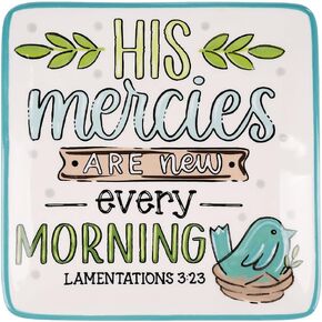 Mercies are New Trinket Tray - 5" x 5" Hand Painted Ceramic Dish with Lamentations 3:23 Scripture, Faithful Home Decor & Symbol of Hope, Vanity Decor and Gift for Her for All Occasions