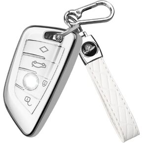 QBUC Key Fob Cover for BMW, for BMW X1 X2 X3 X4 X5 X6 Series for BMW 2 5 6 7 M5 M4 M8 330i Series, Soft TPU Full Protection Key Case with Keychain Car Accessories (Gold)