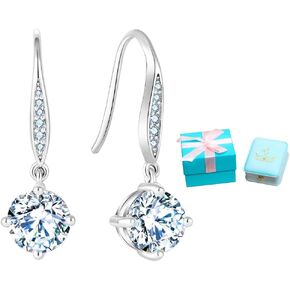 2ct, Womens Moissanite Round Drop Dangle Earrings Jewelry | Sterling Silver Earring | Rhodium-Plated Jewelry | A Wonderful Surprise for Valentine’s, Birthdays, Anniversaries, Christmas