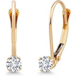 Gem Stone King 14K Yellow Gold White Lab Grown Diamond Leverback Drop Dangle Earring | 0.20 Cttw | Gemstone Birthstone | Round 3MM | EF Color | VVS-VS Clarity | Gold Earrings For Women