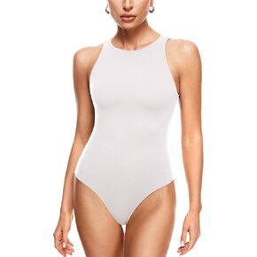 INLYRIC Women's Natrelax Sexy Bodysuit Thong Sleeveless Halter Racerback High Neck Tank Tops Body Suits for Going Out