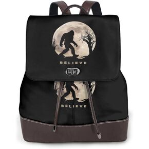 Funny Bigfoot Sasquatch Full Moon Backpack Purse for Women Men Large Womens Backpack Leather Travel Casual Daypack Fashion Backpack Purse Designer Ladies Shoulder Bags