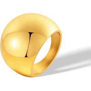 Chunky Dome Stackable Statement Rings for Women Men, 14k Gold Plated Titanium Minimalist Bold Band Ring