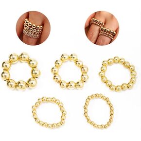 5pcs 5pcs الكرة الذهب التي تمتد للخطر للنساء ، حزمة حلقات مفصل المكدس الطبقات ، وحلقات سلسلة مصنوعة يدويًا إكسسوارات المجوهرات الجمالية