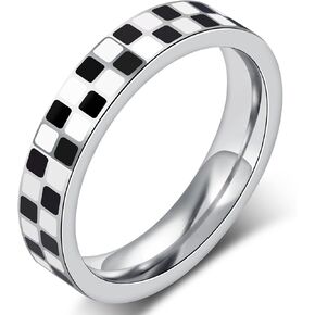 AmorArtSky Chessboard Couple Rings Set - 6mm & 4.5mm Stainless Steel Stackable Wedding Bands, 18K Gold Plated Geometric Jewelry for Women/Men, Hypoallergenic Mirror Polish (Size 6-10)
