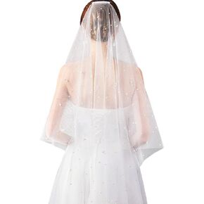 1 Tier Pearl Bridal Wedding Veils Ivory Short Veil with Comb for Brides and Women